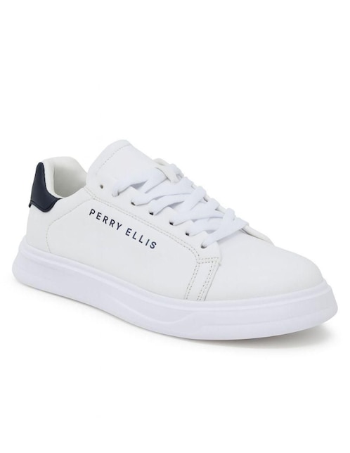 Tenis Perry Ellis Sneaker Blanco con Tonos Azul Marino para hombre