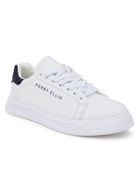 Tenis Perry Ellis Sneaker Blanco con Tonos Azul Marino para hombre