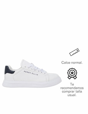 Tenis Perry Ellis Sneaker Blanco con Tonos Azul Marino para hombre