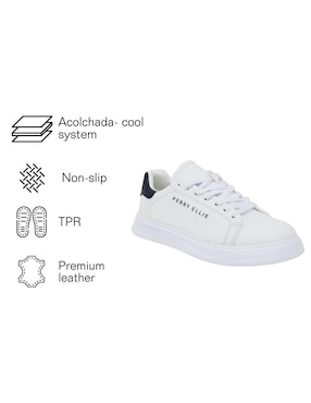 Tenis Perry Ellis Sneaker Blanco con Tonos Azul Marino para hombre
