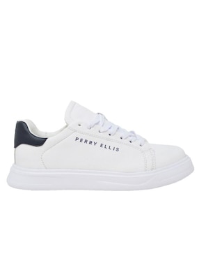 Tenis Perry Ellis Sneaker Blanco con Tonos Azul Marino para hombre
