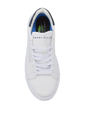 Tenis Perry Ellis Sneaker Blanco con Tonos Azul Marino para hombre
