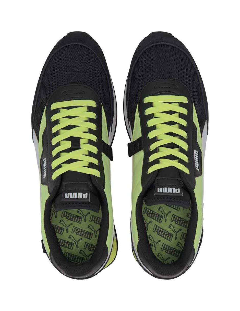 tenis puma negro con verde