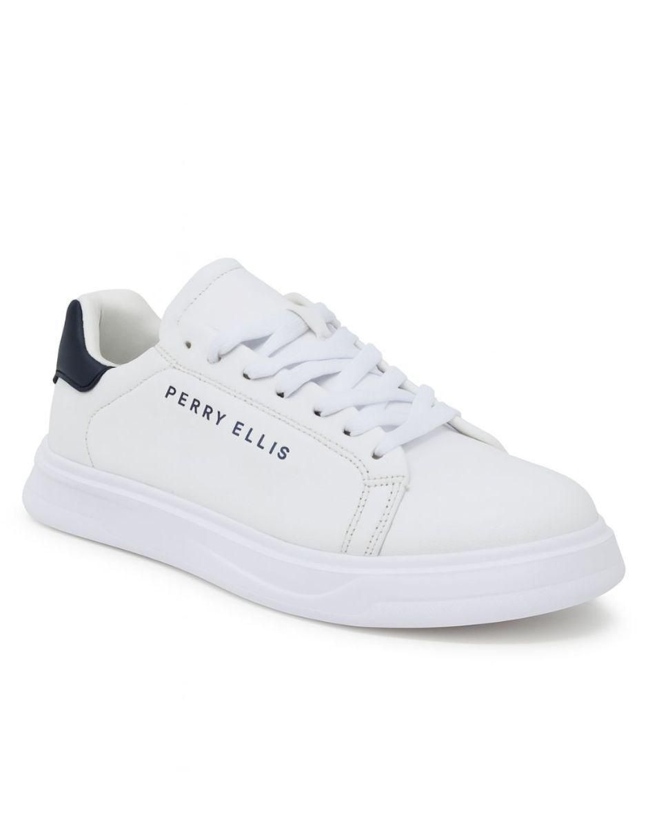 Tenis Sneaker Blanco con Tonos Azul Marino para hombre